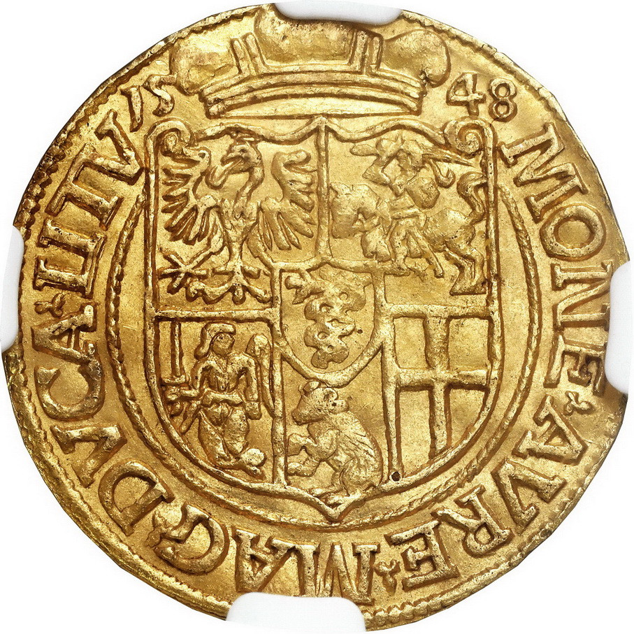 Zygmunt II August. Dukat 1548, Wilno NGC UNC - RZADKOŚĆ R7-R8